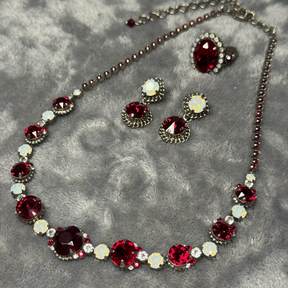 Sorrelli Deep Crimson Red, White Aurora Borealis and Silver-Tone Jewelry Set